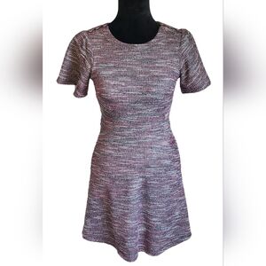 Loft pink tweed midi fit and flare dress with pockets and boat neck size 0
